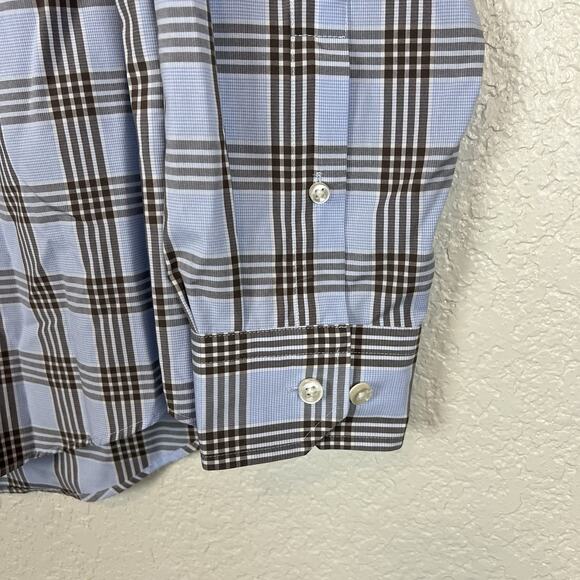 Egara Blue PLAID Button Down Long Sleeve Shirt Men’s Size XL Non Iron Slim Fit - Picture 3 of 7